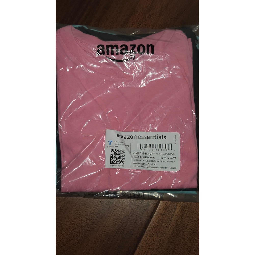 Amazon Essentials Kids 3-Pack T-Shirts Aqua‎ Blue Pink Black Size 5, XS